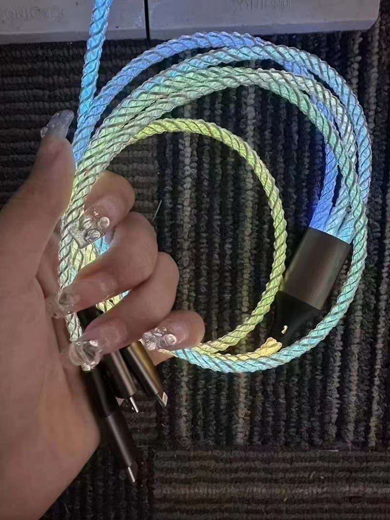 RGB 1-to-3 Data Cable Car-mounted LED Gradient Light Applicable Android Apple Huawei Type-C 3-in-1 Fast Charging Cable