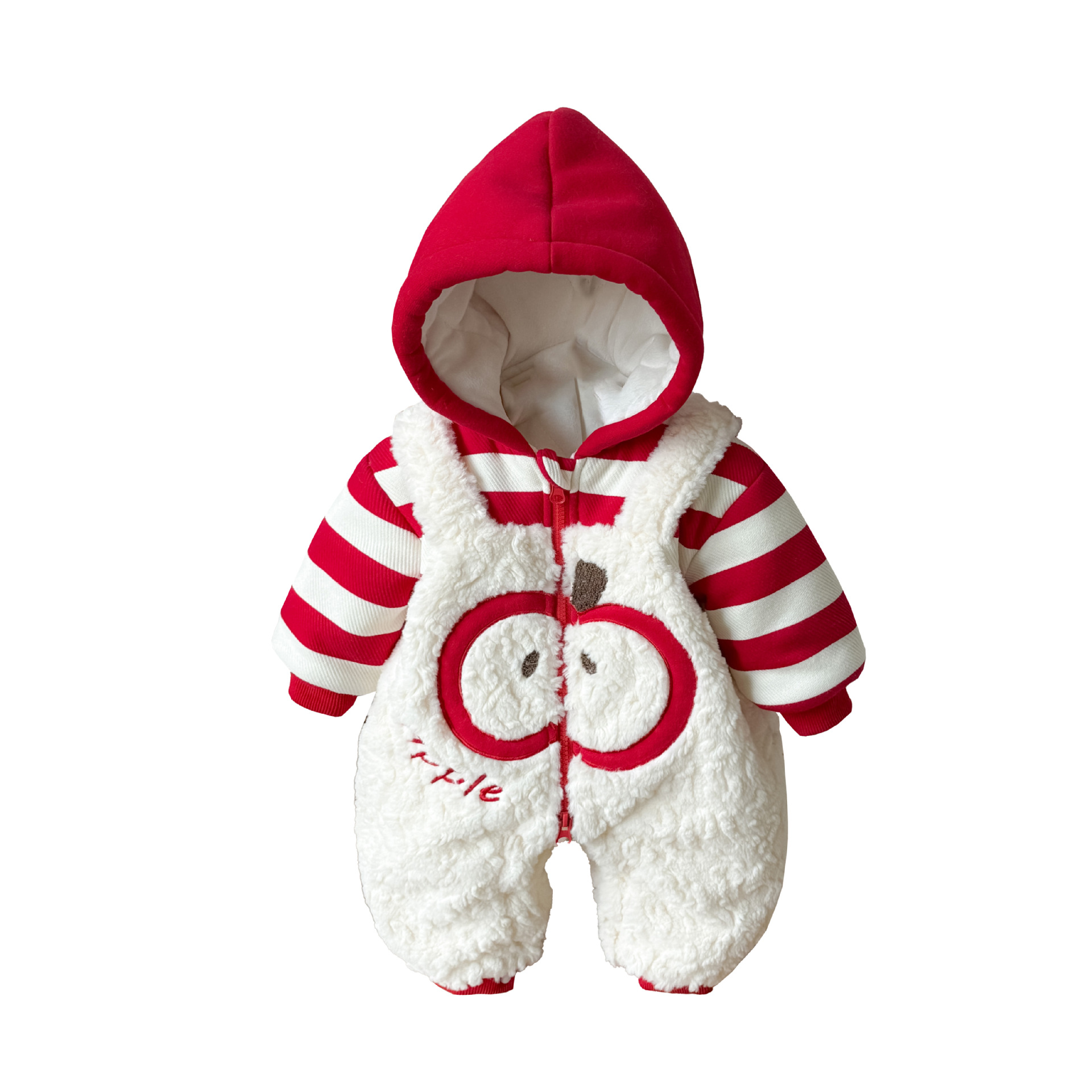 2025 nuevo producto ropa de invierno para bebés de una pieza tipo bebé 0-3 dibujos animados manzana Año nuevo año nuevo año nuevo peludo cálido gatear