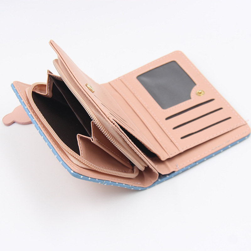 Billetera corta de estilo coreano de las mujeres de dibujos animados lindo medio borde gato cremallera pequeña cartera plegable estudiante monedero de la moneda de la mano de las mujeres