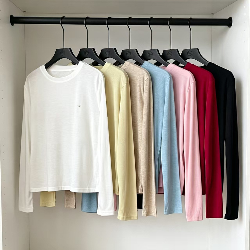 Hot-Selling Tencel Skin-Friendly Long-Sleeve Wool Short-Sleeve T-Shirt with Shell Buttons, Basic Short-Sleeve Loose Casual Regular Shoulder Short-Sleeve T-Shirt