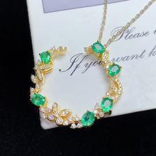 S925纯银镶嵌天然祖母绿吊坠轻奢百搭高级感宝石首饰锁骨链批发