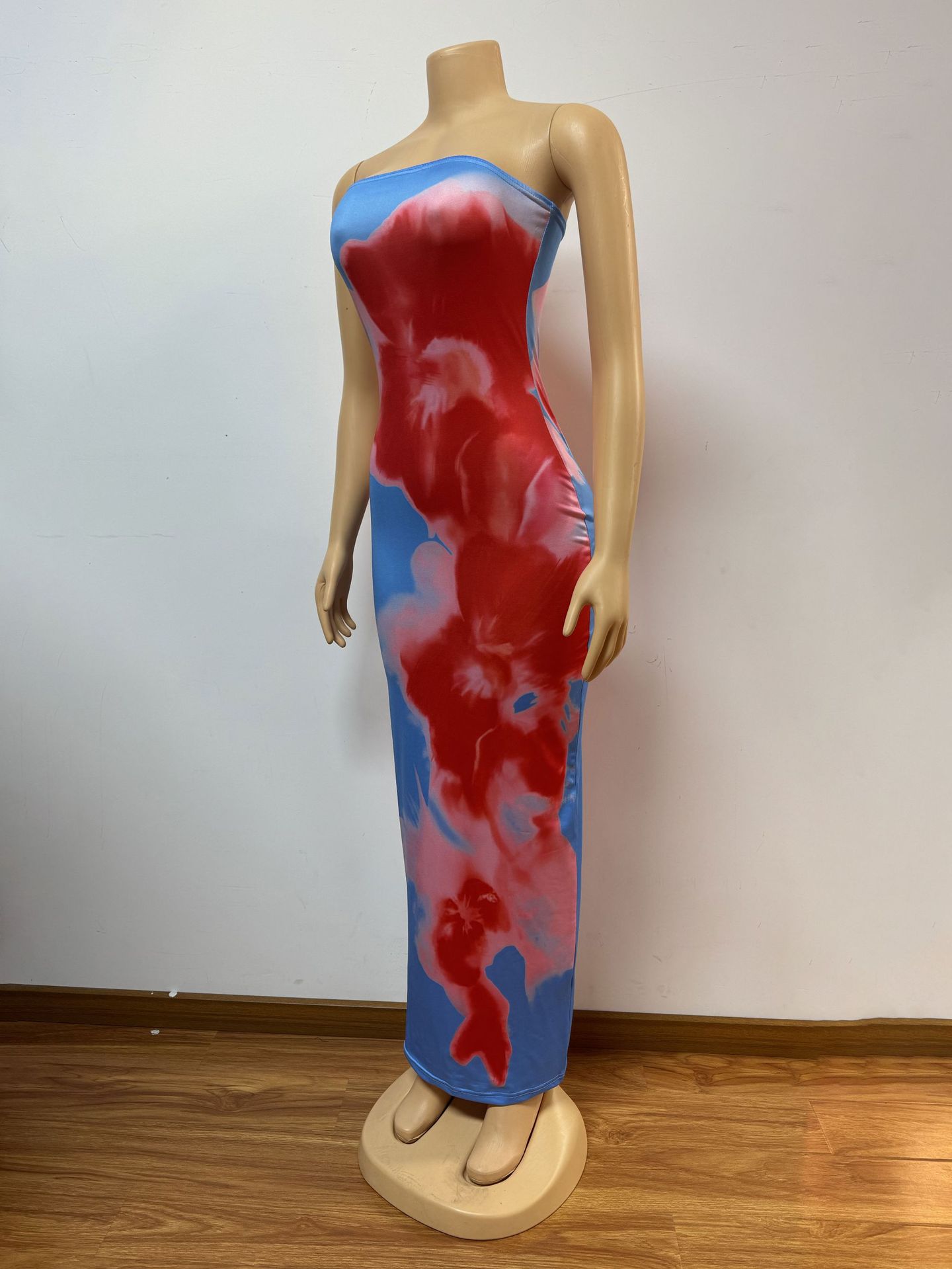 Women's Slim Fit Strapless Floral Dress Backless Long Skirt For Fashion_ecoleips.com