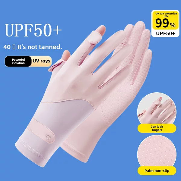 Ice Silk Sun Protection Gloves for Men and Women in Spring and Summer, Thin, Non-Slip, Touch Screen, Two-Finger, Anti-Uv, Sunshade, Breathable for Cycling