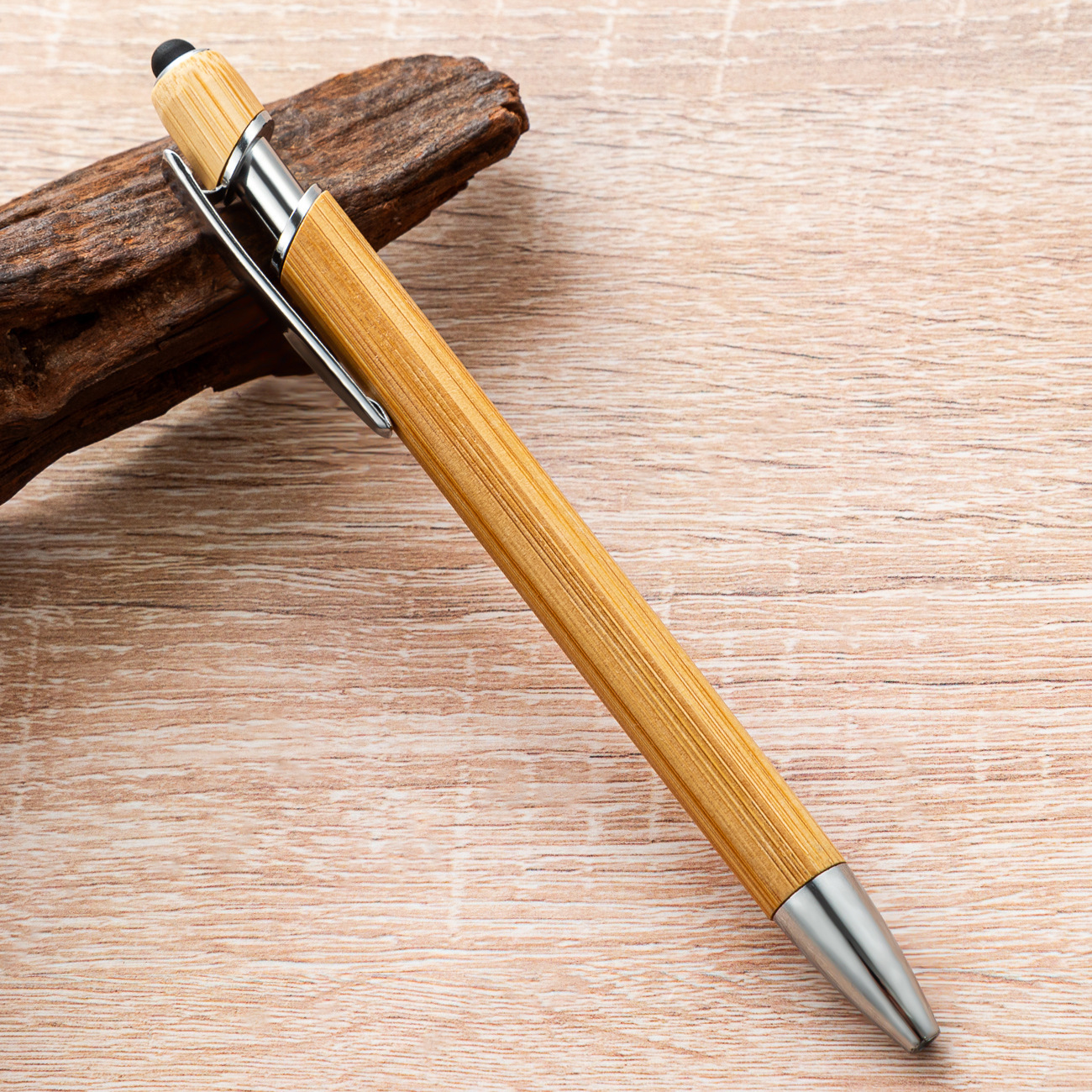 Nuevo bolígrafo de bambú de presión de oficina comercial publicidad de capacitancia bolígrafo de pantalla táctil bolígrafo de bambú y madera
