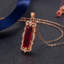 wish热卖欧美克拉天然红碧玺吊坠镀18K玫瑰金镶嵌彩色宝石女项坠