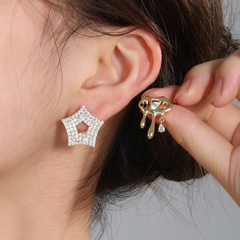 Xuping joyería bronce de piedra geométrica estrella pernos de orejas para mujeres ins lujo ligero aretes de alta sensación de verano para mujeres