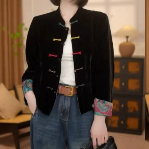 Velvet double-sided warm shirt, retro jacket, Chinese style, autumn