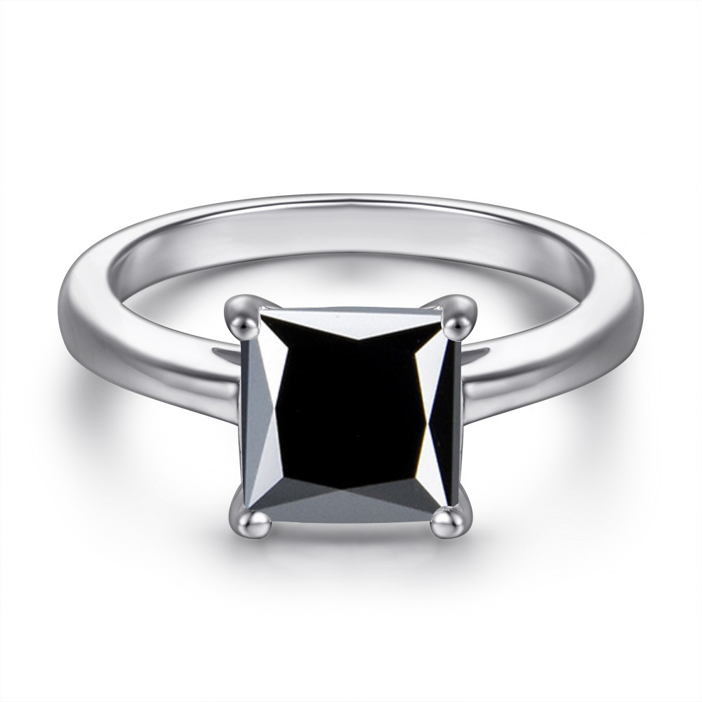 Anillo de diamante de princesa plateado de plata de platino de 18 quilates en forma de almohadilla de moissanita estilo clásico diseño transfronterizo anillo de pulsera de alta calidad