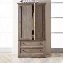 欧式复古橡木衣柜衣橱美式乡村实木衣柜储物柜卧室双门一体收纳柜