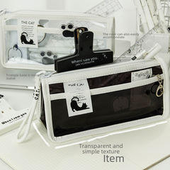 Transparent Large Triangular Pen Pouch, High-Capacity Student Stationery Organizer Bag, Simple PVC Makeup Bag for Girls