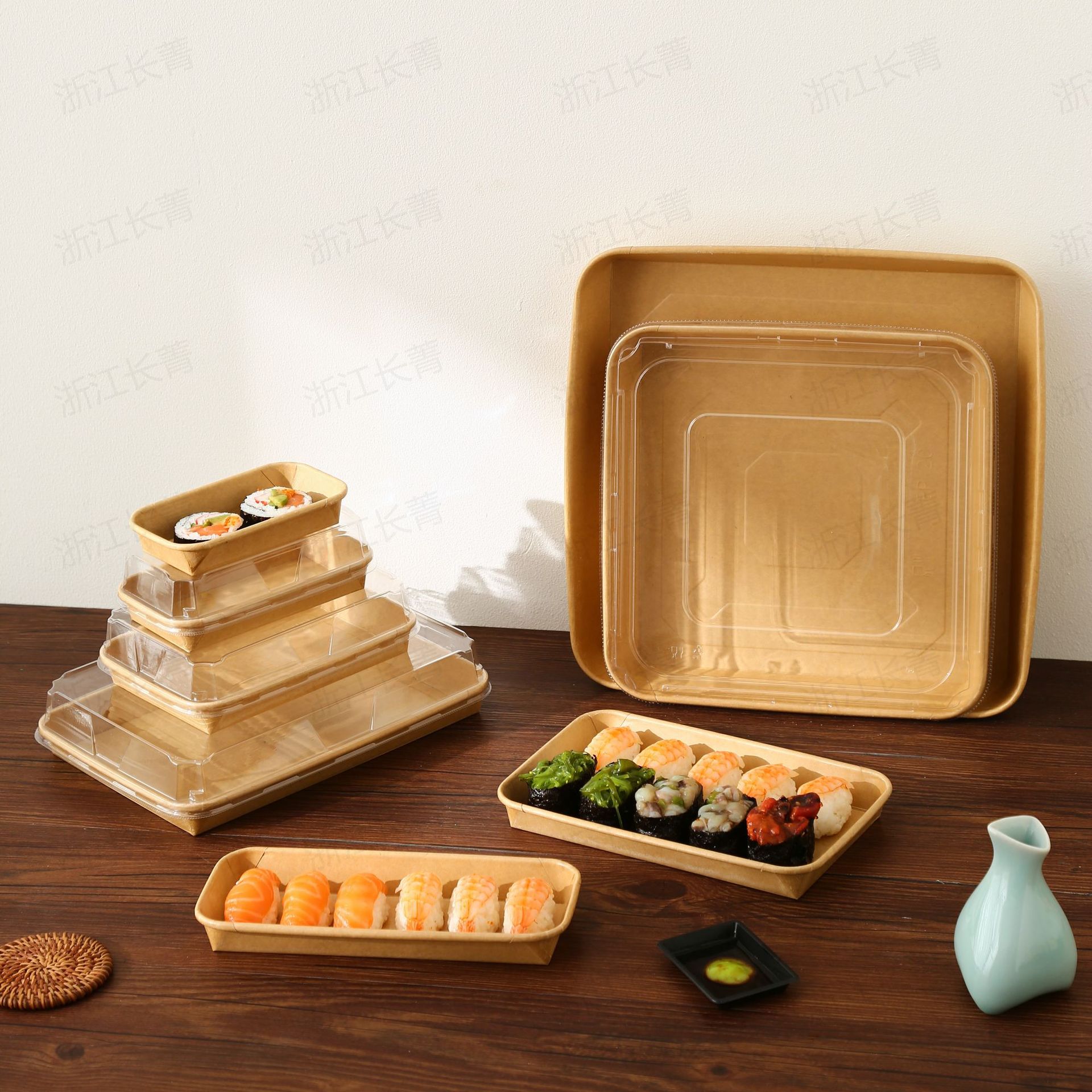 Disposable Kraft Paper Sushi Box Kraft Paper Packaging Box Dessert Cake Packaging Box Environmentally Friendly Lunch Box Manufacturer Wholesale