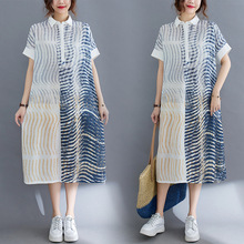 2021夏季新品大码女装韩版文艺抽象印花中长款衬衫裙IF5178