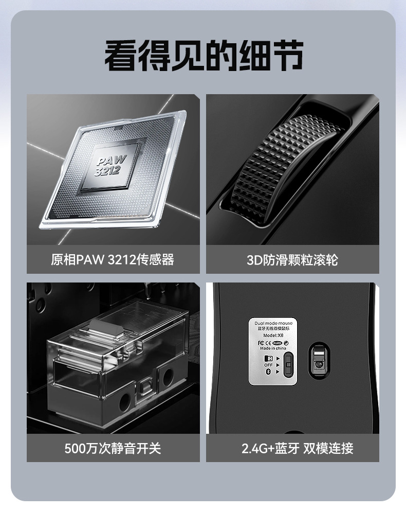 T-WOLF雷狼X8无线蓝牙鼠标双模游戏办公防滑贴纸鼠标狗屁王定制