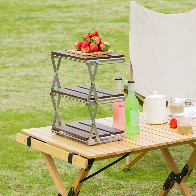 Camping almacenamiento portátil rack de tres capas rack de almacenamiento plegable camping rack de almacenamiento picnic barbacoa al aire libre multifuncional