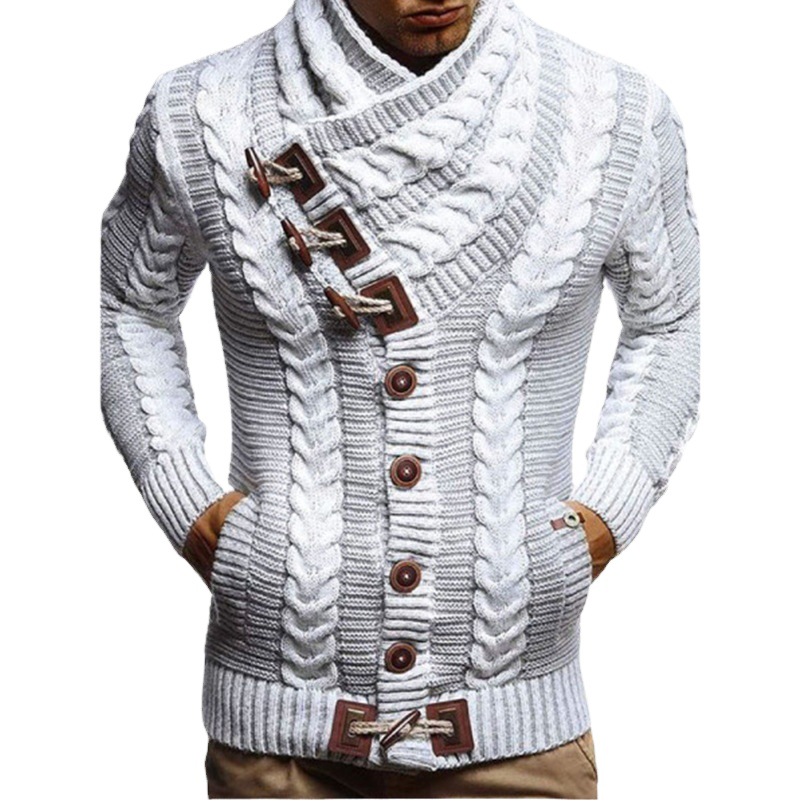 Europe and the United States cross-border foreign trade new men's high collar button horn buckle buckle knitwear fashion cardigan men's sweater
