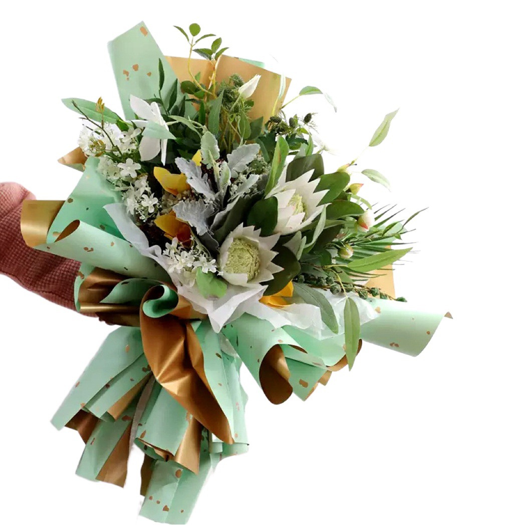 Papel de regalo para ramos de flores Lizhiran, con purpurina dorada, papel dorado de dos tonos, estilo europeo, elegante y resistente al agua.