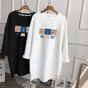 Autumn Outfit Women's Loose Mid-length Split plus size Long-sleeved T-shirt Sanding Thickened Design Top Belly Covering
