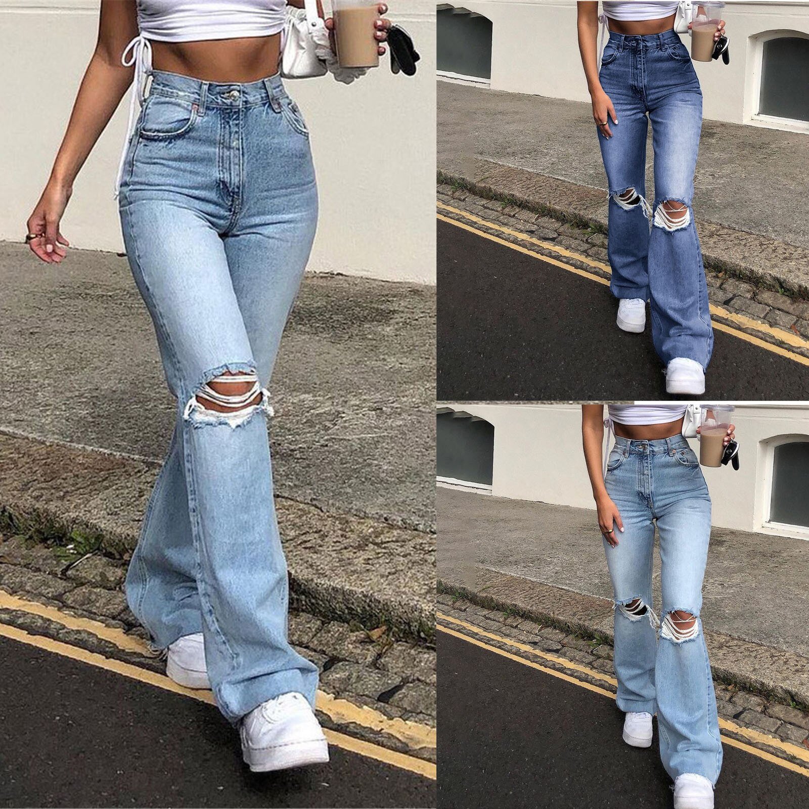 Women's Daily Streetwear Solid Color Full Length Washed Jeans display picture 3