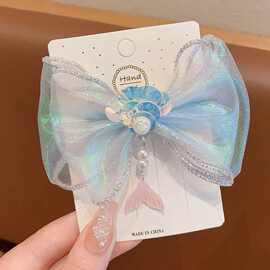 儿童蝴蝶结发卡发饰小女孩幻彩仙气头饰女童顶夹人鱼公主发夹刘海
