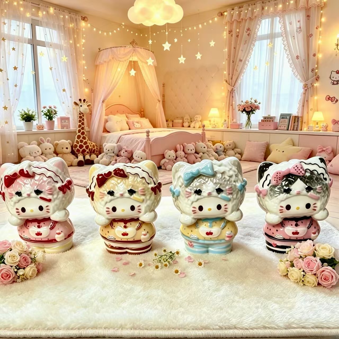 立体昭和小猫女孩公仔摆件diy奶油胶挂件钥匙扣盲袋公树脂配件