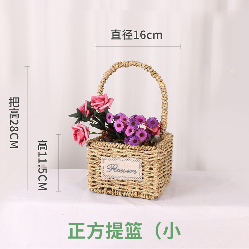 Cesta de Flores Tejida a Mano de Hierba Natural, Decorativa, para Arreglos Florales y Fiestas