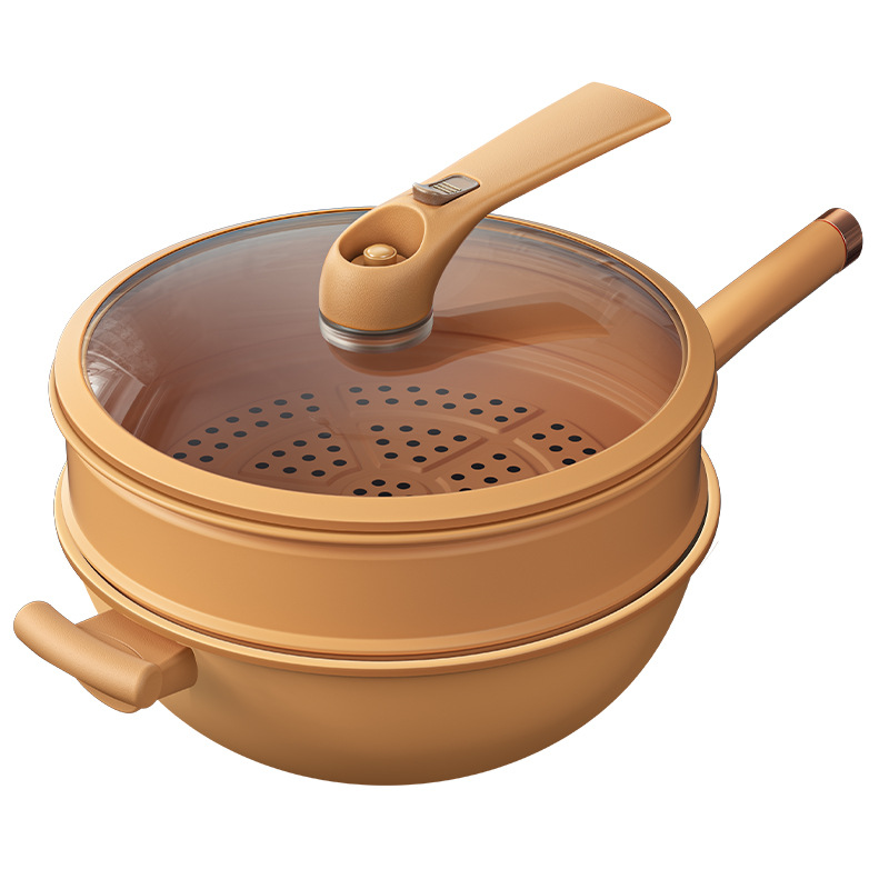 Wok de arcilla de micro presión, wok doméstico, cocina de inducción, estufa de gas, wok universal, sartén de vapor pulido sin glaseado