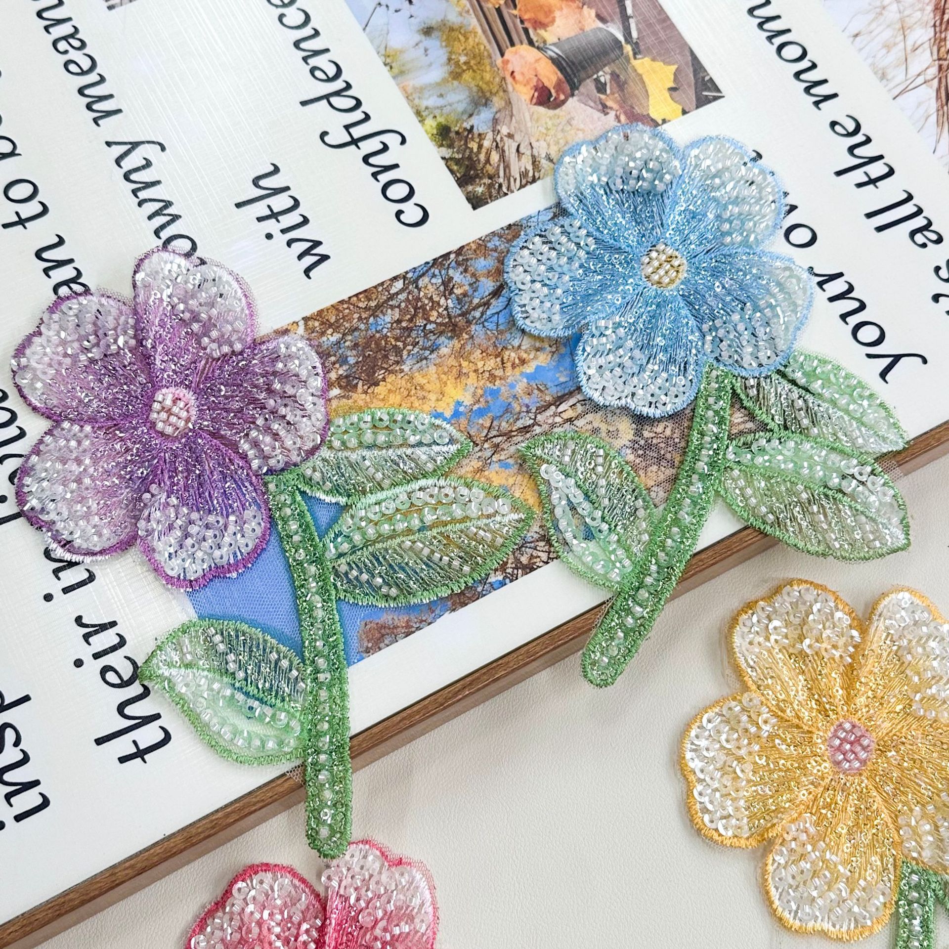 Malla, flores, flores, tela, pegatinas, cuentas, apliques, decoración, camisa, vestido, equipaje, accesorios de bordado frescos pequeños