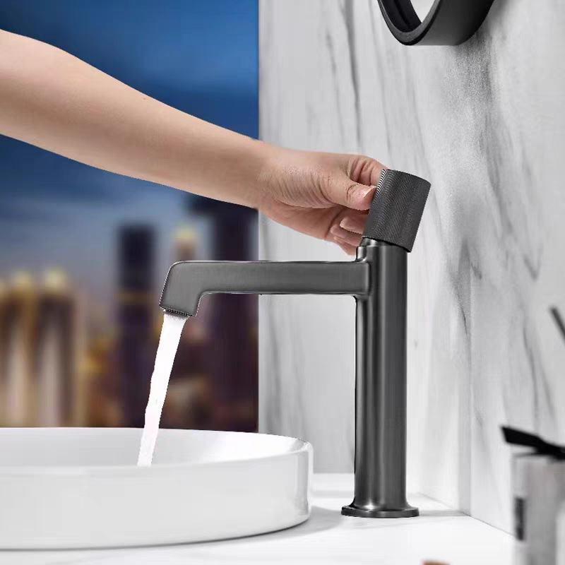 Kaiping All-Copper Basin Faucet Gun Gray Single-Hole Countertop Basin Bathroom Cabinet Hot and Cold Faucet Brass Spout Bathroom Set