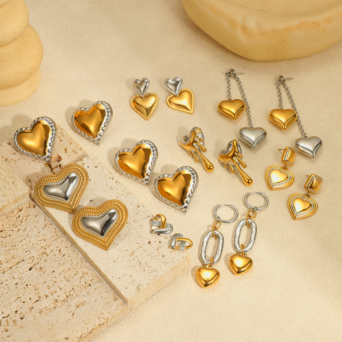 12g Weight 0.03µm-0.05µm Gold Plating Thickness PVD Coated Gold Plating Process 304 Stainless Steel Ear Needle Material Real Gold Plated Plating Material Drop Earrings, Ear Studs Classification 1 Pair Quantity Holiday, Daily Occasion 304 Stainless Steel Material Heart Shape Pattern All Seasons Season Women's Gender Polished Finish IG Style, Elegant, Modern Style Style Waterproof Non Tarnish, Mixed Metal, Plating Craft PVD Coated Real Gold Plated Heart Shape 304 Stainless Steel IG Style Elegant Modern Style Waterproof Non Tarnish Drop Earrings Ear Studs 无