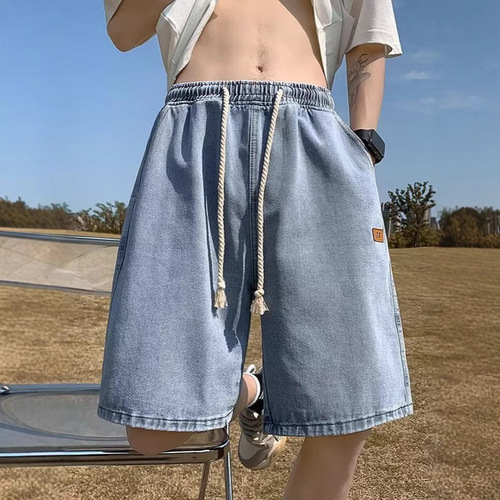 Men's denim shorts men's summer new American retro high street fashion straight leg loose casual five-point pants men's clothing