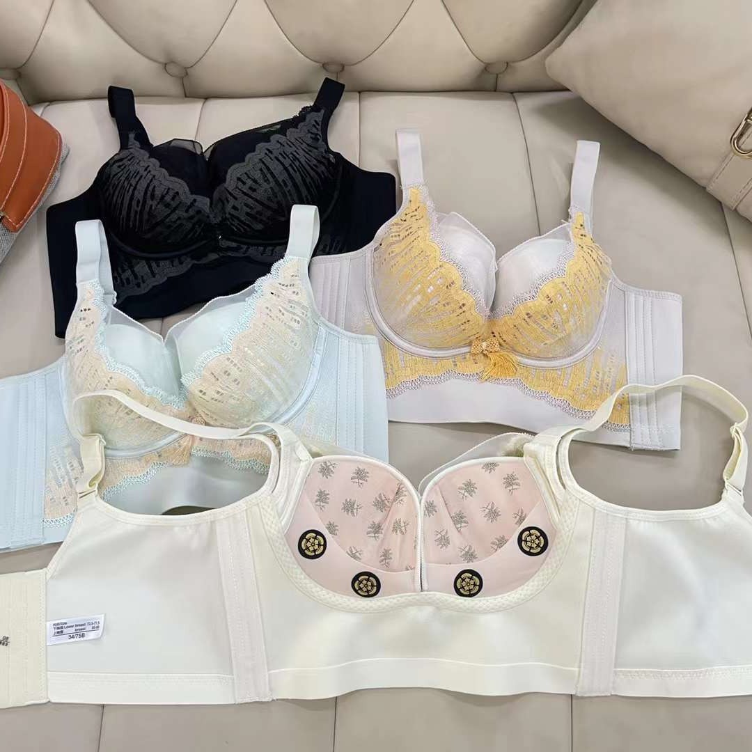 Nuevo sujetador de alta calidad de moda de encaje jacquard transpirable y cómodo ajuste lateral de pecho de cinco botones ropa interior mujer