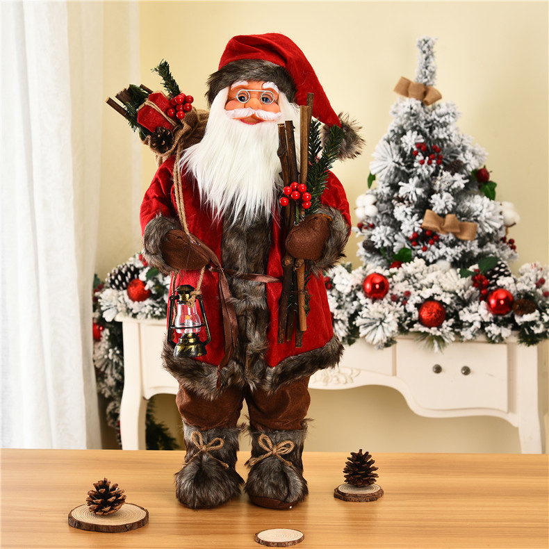 Classic Handmade Retro Santa Claus with Stick Doll Ornaments Christmas Window Decoration Christmas Decoration Supplies