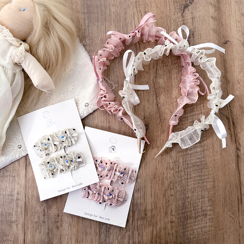 Set de accesorios para el cabello infantil lazo lunares_voghion.com