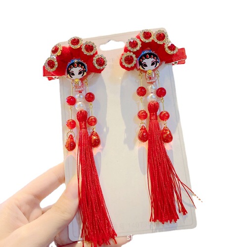 Children's ancient style headwear red New Year's outfit opera hair accessories festive accessories for girls children Tang suit hair clips and clips for the New Year