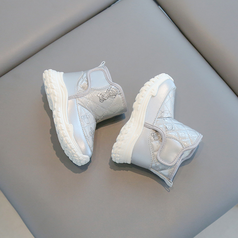 Botas de nieve para niños engrosadas con forro polar de Velcro alto de color sólido zapatos casuales acolchados de algodón cálidos botas acolchadas de algodón para hombres y mujeres