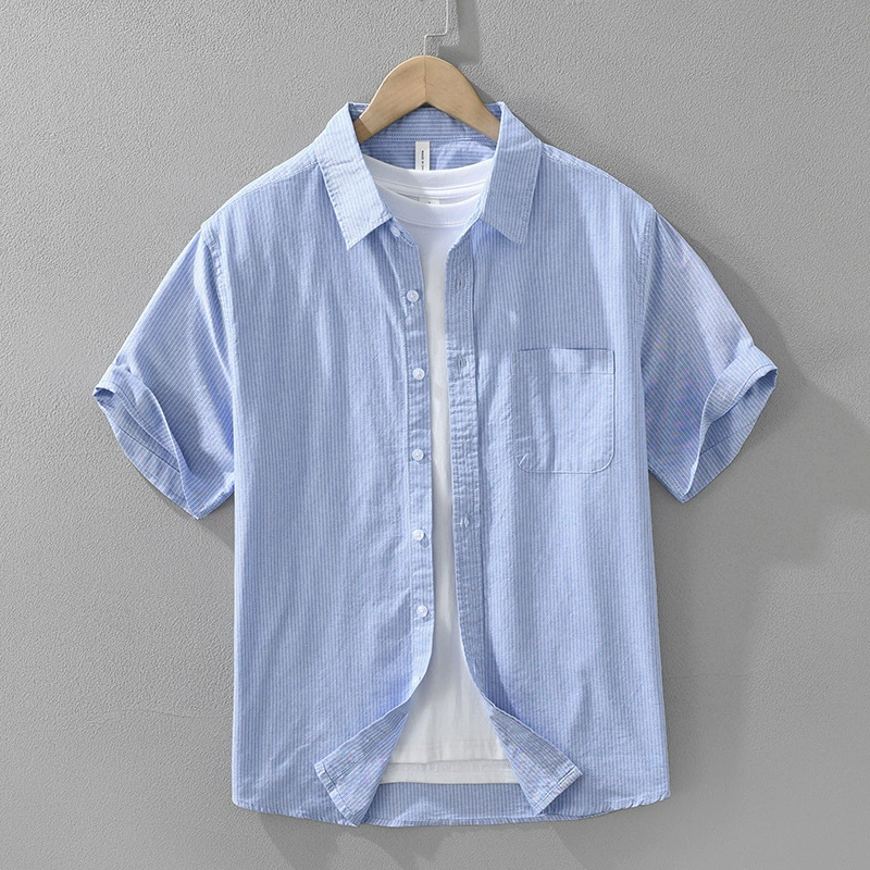 8157 полосатая рубашка в японском стиле с короткими рукавами, мужская мода, универсальный художественный повседневный свободный топ, оптовая продажа