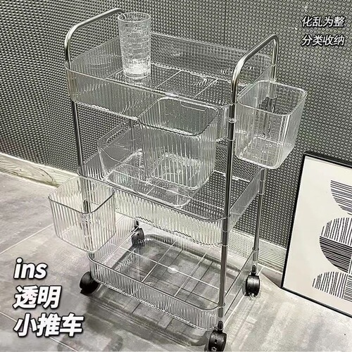 Dormitory small cart floor acrylic bedside cosmetic snack bookshelf desk bathroom storage rack display rack