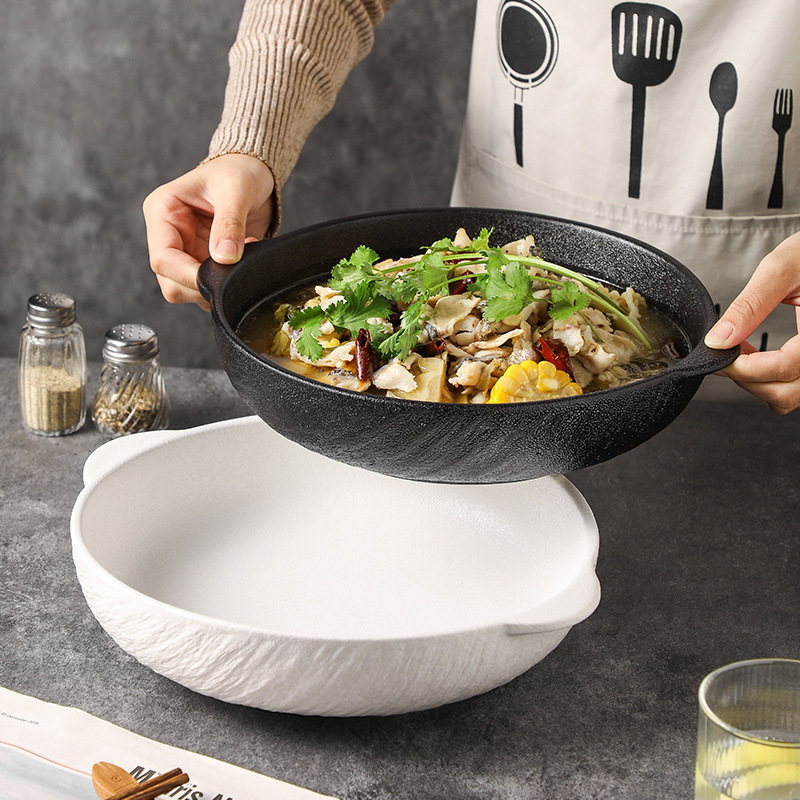 One-piece delivery pickled fish bowl solid color embossed ceramic large soup bowl special bowl for Mao Xuewang household large capacity soup basin