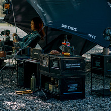 黑色户外露营箱车企食品礼品箱复古木盖折叠收纳箱车载收纳汽车车