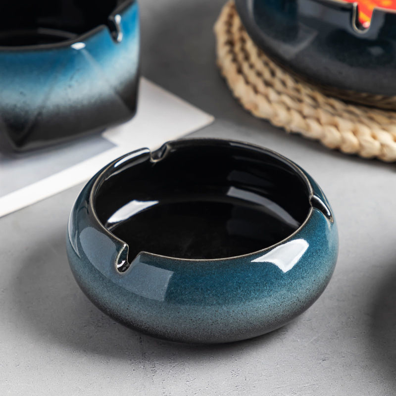 가마 변경 라운드 재떨이 사무실 높은 색상 가치 세라믹 재떨이 홈 복고풍 거실 빛 고급 사무실 연기 통