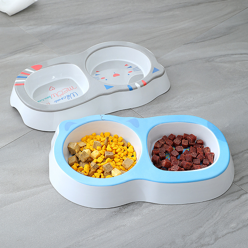Fábrica al por mayor de dibujos animados cuadrado redondo para mascotas doble tazón perro tazón de plástico engrosado gato tazón resistente a la caída gato y gato vajilla