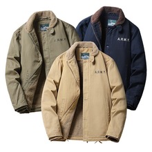 跨境冬季N1甲板棉服袄棉衣中年加厚加绒工装夹克复古羊羔绒外套男