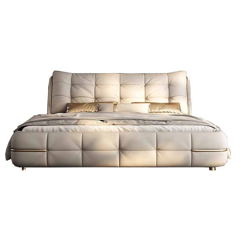 Cama de cuero moderna y simple, cama de lujo, cama doble de alta calidad, cama de matrimonio de envoltura blanda, cama queen size de 2 * 2m