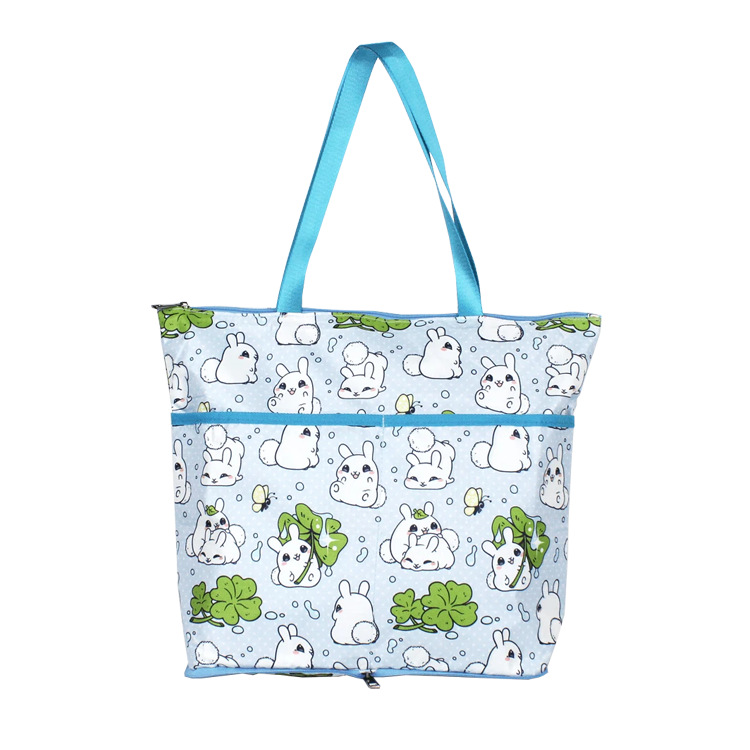 厂家批发卡通动物印花图案可定涤纶手提袋涤纶折叠袋拉链防水袋子