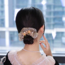 气质水晶发圈高级感欧根纱盘发马尾大肠圈扎马尾弹力头花发绳发饰