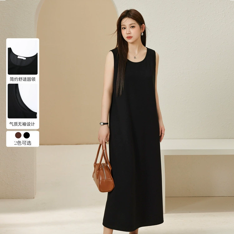 Xianlixiu, простое модное женское платье больших размеров, элегантное непринужденное трикотажное платье без рукавов, толстое мм, осень 2023, новый стиль