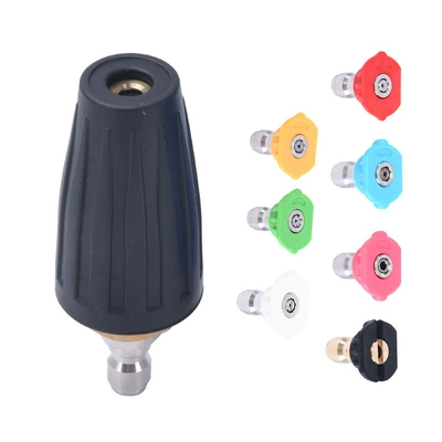 High pressure car wash water gun – ° Rotating Turbine Nozzle - water-outlet-hole-025-hole-09mm-lotus-nozzle-black-aluminum-3600psl-seven-color-nozzle
