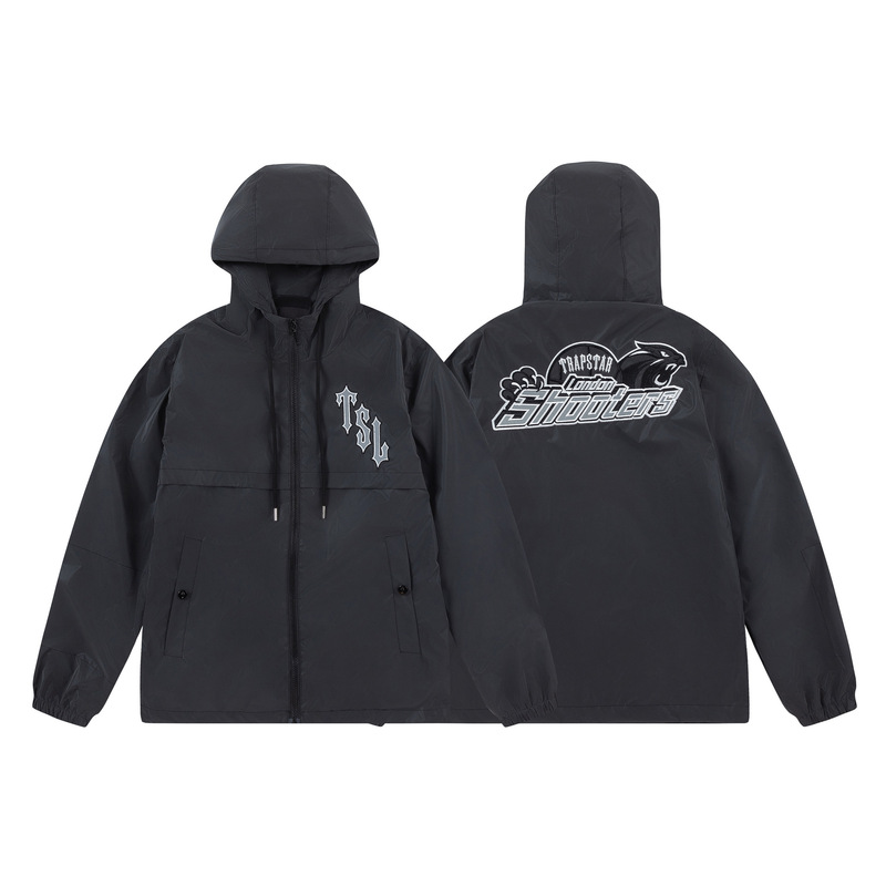 春と秋の新作外国貿易Trapstarアメリカンファッションレター刺繍カジュアルフード付きウインドブレーカージャケット|undefined