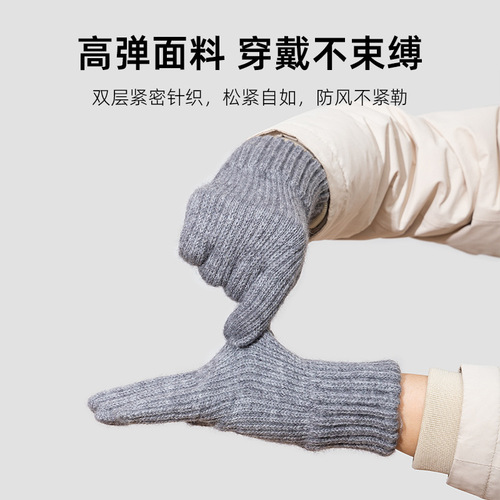 Warming gloves for women, winter knitted touch screen, thickened and furred woolen five-finger cold-proof, finger-revealing, student cycling, floral design