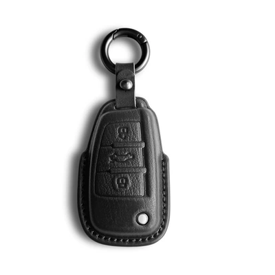 Genuine Leather A4L A7L | Car key bag - audi-e-model-honor-black-cover-round-buckle